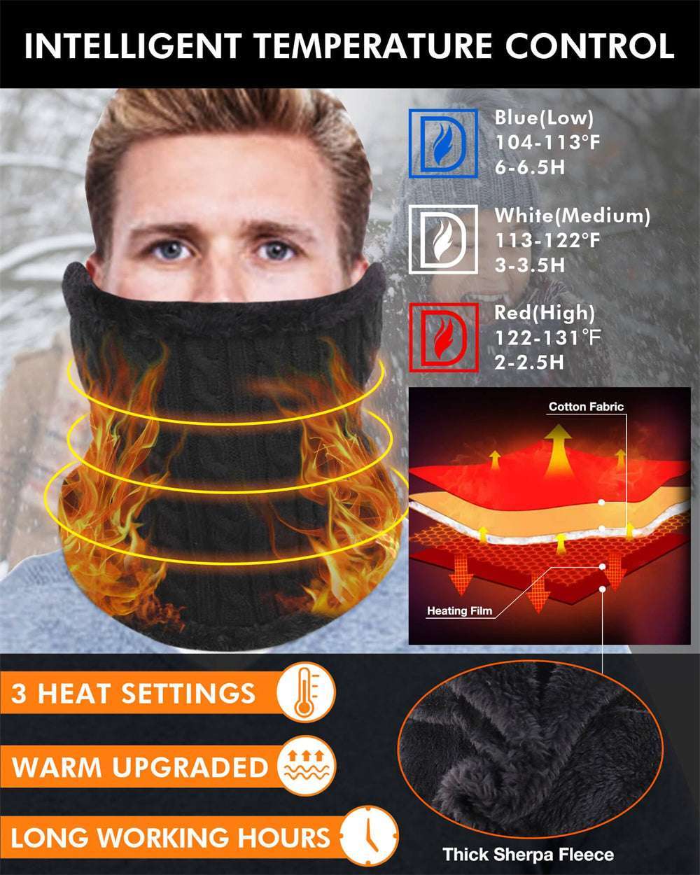 Rechargeable Heated Winter Neck Warmer for Men Women Neck Gaiter Face Scarf