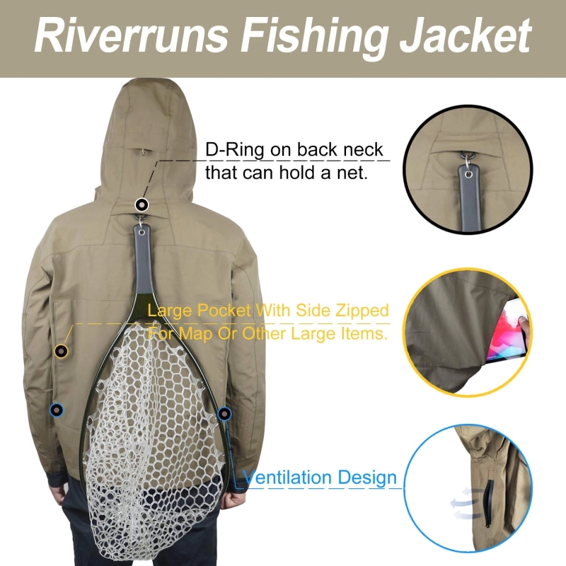 Riverruns Outdoor Waterproof Rain Fishing Wading Jacket and UV Protection  Fingerless Fishing Gloves and Fingerless Fishing Workout Gloves For Fishing