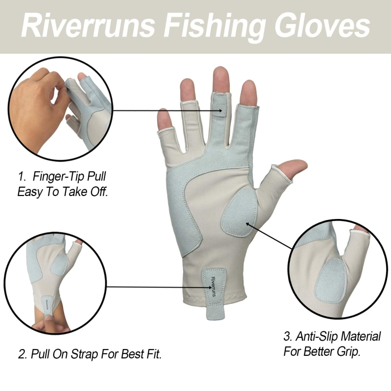 Riverruns Outdoor Waterproof Rain Fishing Wading Jacket and UV Protection Fingerless Fishing Gloves and Fingerless Fishing Workout Gloves For  Fishing