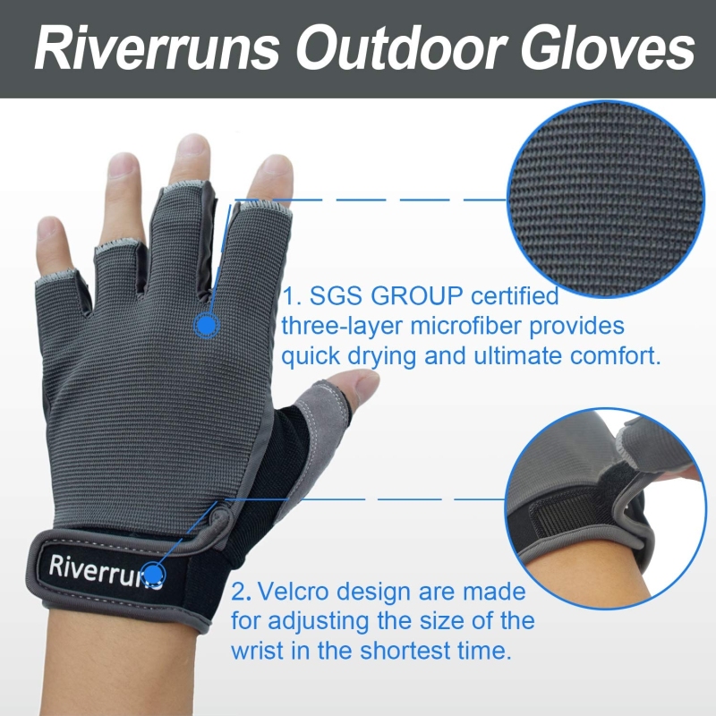 Riverruns Outdoor Waterproof Rain Fishing Wading Jacket and UV Protection Fingerless Fishing Gloves and Fingerless Fishing Workout Gloves For  Fishing