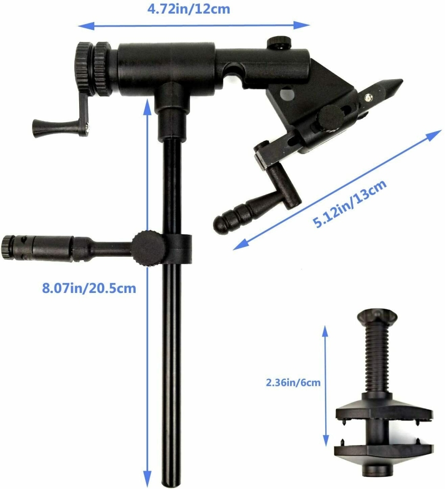 Rotary Fly Tying Vise with Jaw Balanced and Truly Extendable, Right & Left Hand