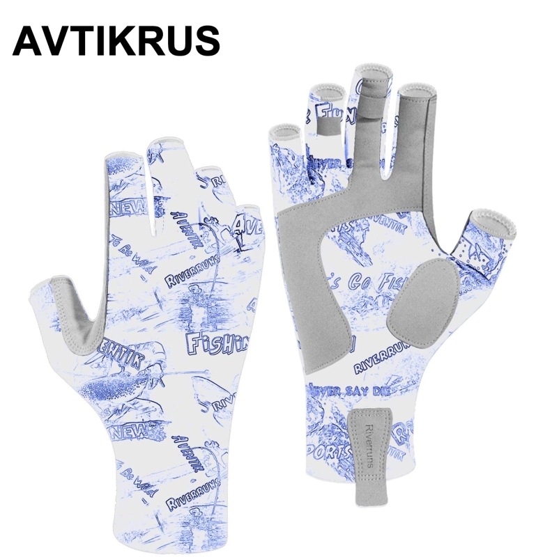 AVTIKRUS Fingerless Fishing Gloves- Fishing Sun Gloves- UV Protection Gloves Men and Women Fishing, Boating, Kayaking, Hiking, Running, Cycling and Dr