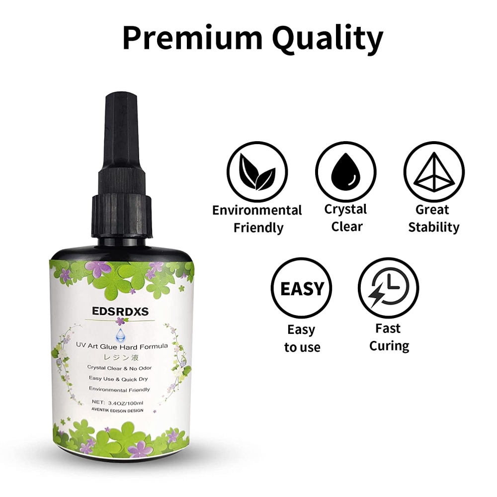 EDSRDXS Crafts UV Epoxy Resin, Clear Crystal UV Hard Resin Ultraviolet Curing Glue for DIY Resin Mold, Casting, Coating 3.4OZ (100ml)