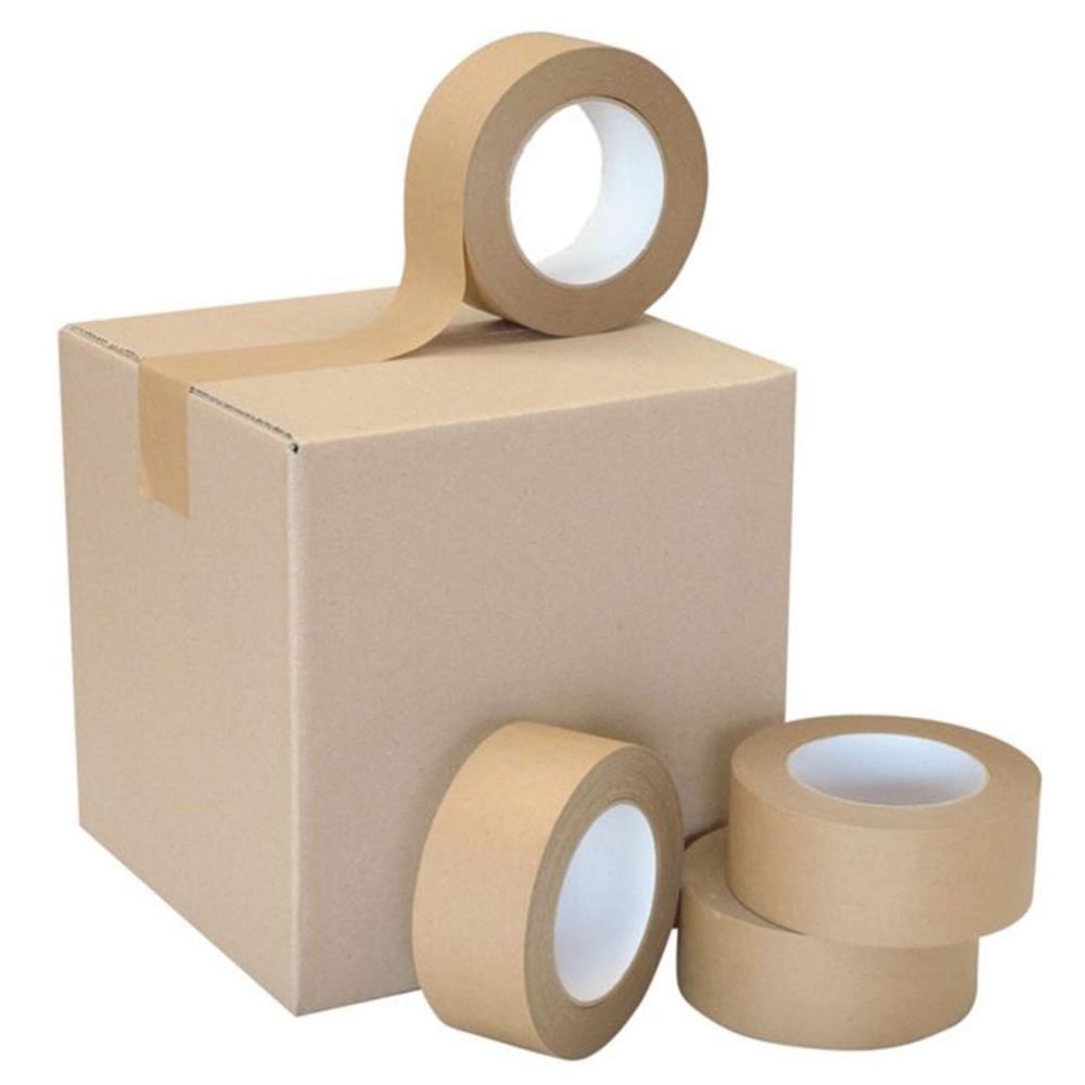 OFDISUPY Kraft Paper Packing Tape Heavy Duty Eco-Friendly Reinforced, Self-Adhesive or Water-Activated (Self-Adhesive, no Fiberglass, 1.4 Inches Width