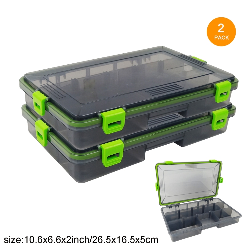 2PACK Aventik Waterproof Fishing Tackle Boxes Storage Trags Organizer Box Transparent Adjustable Dividers Hold Terminal Fishing Tackle and Lures Boxes