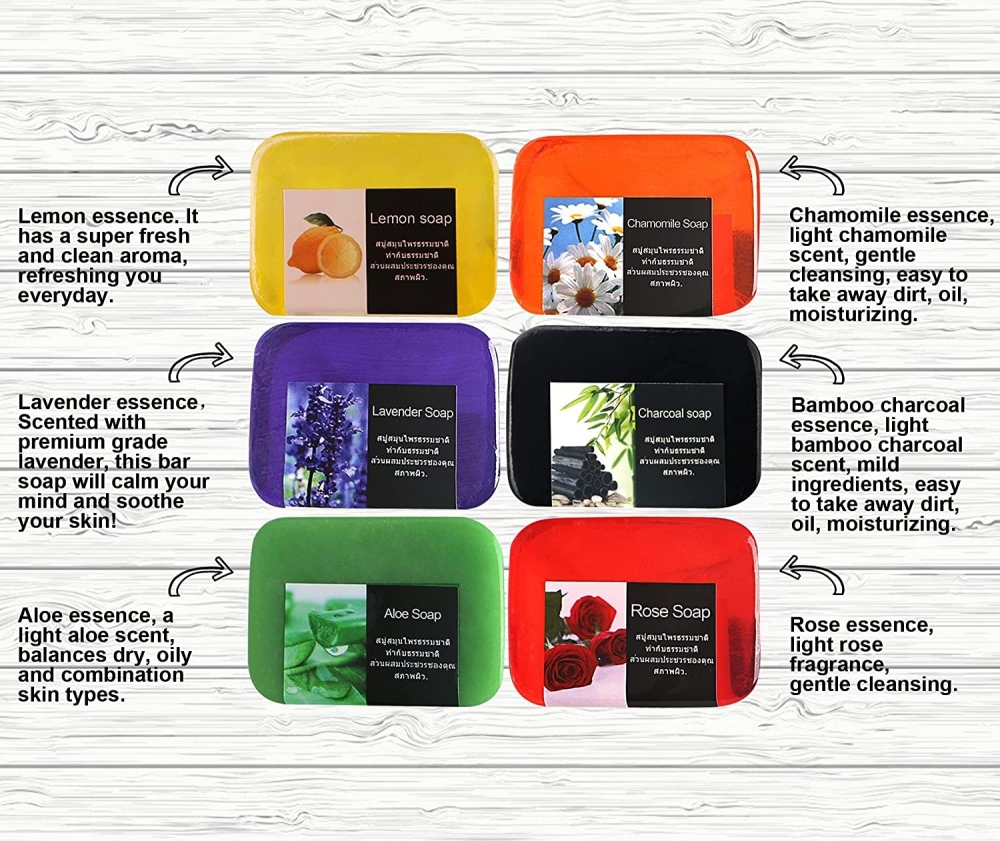 EDSRDLUZ 6pcs Total 21oz Natural Handmade Bar Soap with Vegetable Glycerin & Organic Ingredients, Deeply Clean and Moisture, Transparent Face Soap