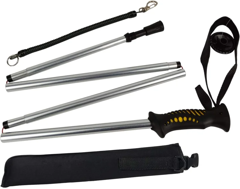 Aventik Fold-able Wading Staff Water Depth Safety Warning Sign Coated Stainless Steel Core T7075 Aluminum Body Corrosion Resistance