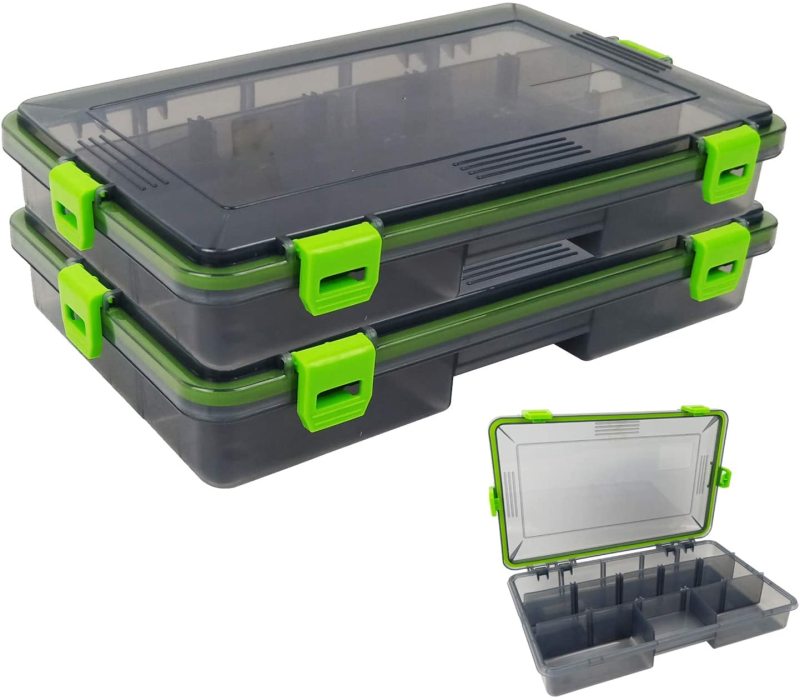 2PC Aventik Waterproof Fishing Tackle Boxes Hooks Storage Trags Organizer Box Transparent Adjustable Dividers Hold Terminal Fishing Tackle and Lure Box10.6X6.6X2inch