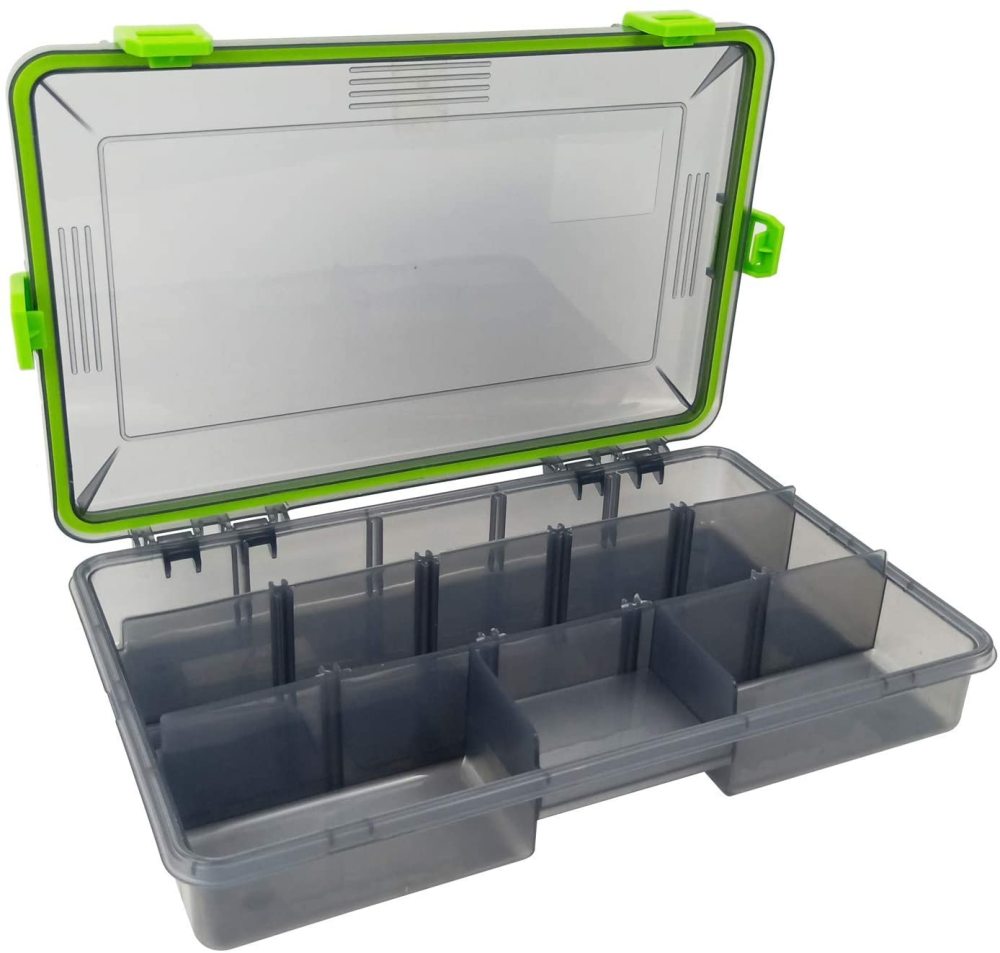 2PC Aventik Waterproof Fishing Tackle Boxes Hooks Storage Trags Organizer Box Transparent Adjustable Dividers Hold Terminal Fishing Tackle and Lure Box10.6X6.6X2inch