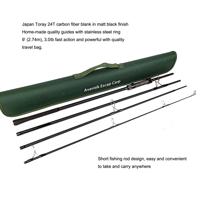 Aventik Escape 24T Carbon Travel Carp Rod 4 pieces 9FT 3.0Ib Fast and Powerful