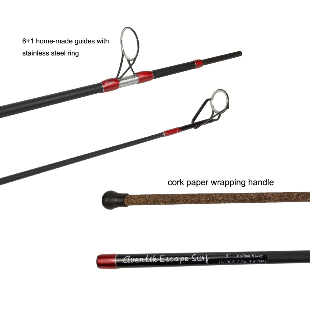 Aventik Escape 24T Carbon Travel Surf Spinning Rod 4 Pieces 9FT 15-30Ib, 1-5oz