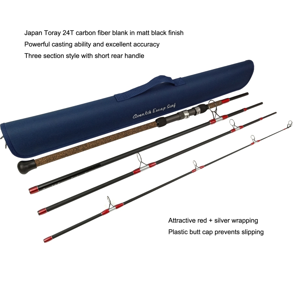 Aventik Escape 24T Carbon Travel Surf Spinning Rod 4 Pieces 9FT 15-30Ib, 1-5oz