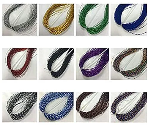 Riverrunscrystal Tinsel Chenille Thread Flash, Dyed-Pearl Flashabou Accent and Flashabou Accent & Grizzly Accent 12 Color Combo Realistic Fly Tying Materials Dry Flies,Saltwater Flies