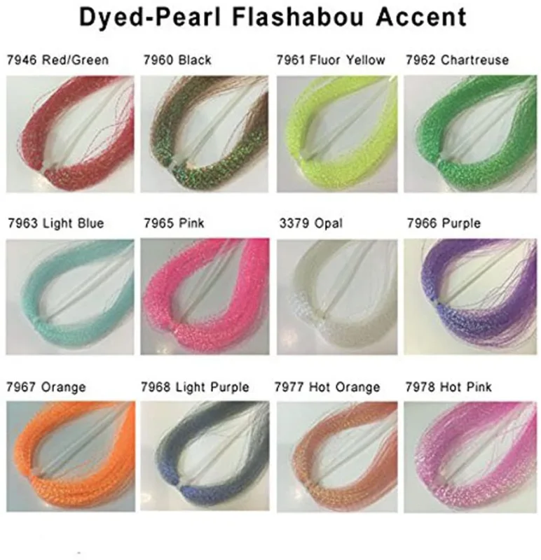 Riverrunscrystal Tinsel Chenille Thread Flash, Dyed-Pearl Flashabou Accent and Flashabou Accent & Grizzly Accent 12 Color Combo Realistic Fly Tying Materials Dry Flies,Saltwater Flies