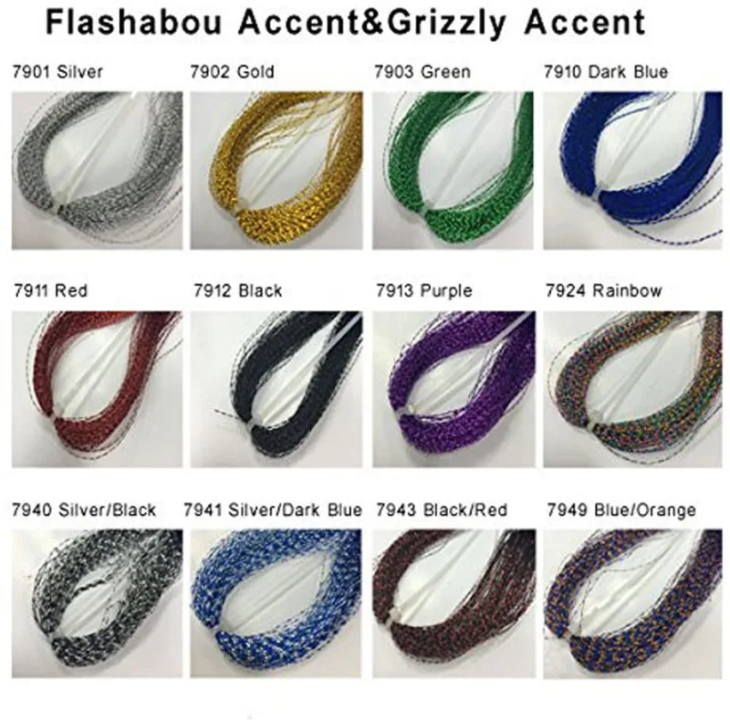 Riverrunscrystal Tinsel Chenille Thread Flash, Dyed-Pearl Flashabou Accent and Flashabou Accent & Grizzly Accent 12 Color Combo Realistic Fly Tying Materials Dry Flies,Saltwater Flies