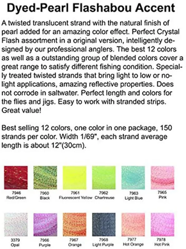 Riverrunscrystal Tinsel Chenille Thread Flash, Dyed-Pearl Flashabou Accent and Flashabou Accent & Grizzly Accent 12 Color Combo Realistic Fly Tying Materials Dry Flies,Saltwater Flies