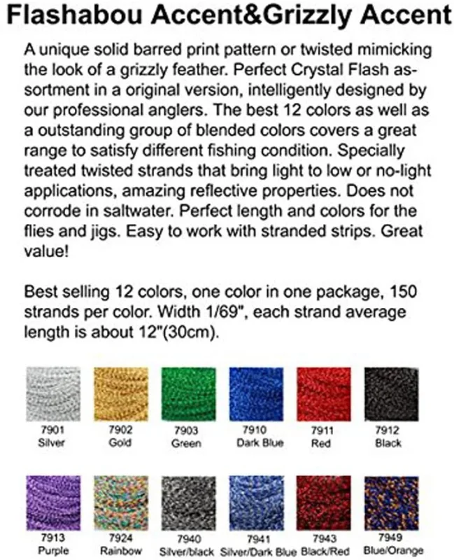 Riverrunscrystal Tinsel Chenille Thread Flash, Dyed-Pearl Flashabou Accent and Flashabou Accent & Grizzly Accent 12 Color Combo Realistic Fly Tying Materials Dry Flies,Saltwater Flies