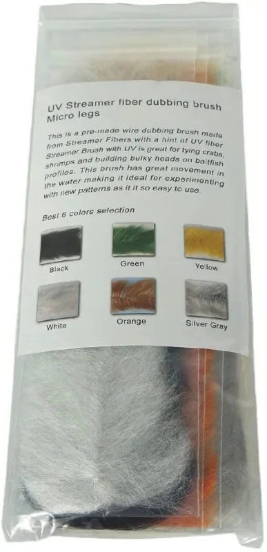 Riverruns UV Streamer Fiber Dubbing Brush, Flash Blend, Micro Leg Combo Pack Super Realistic Fly Tying Materials Proudly Made in Europe