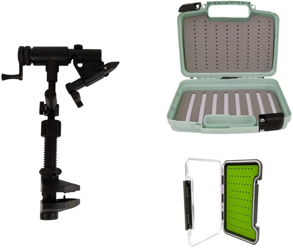 Aventik Riverruns Fly Tying Kit- Fly Tying Vise with 1 Steamer Box and 1 Pocket Fly Box, Excellent Combo for Fly Tying