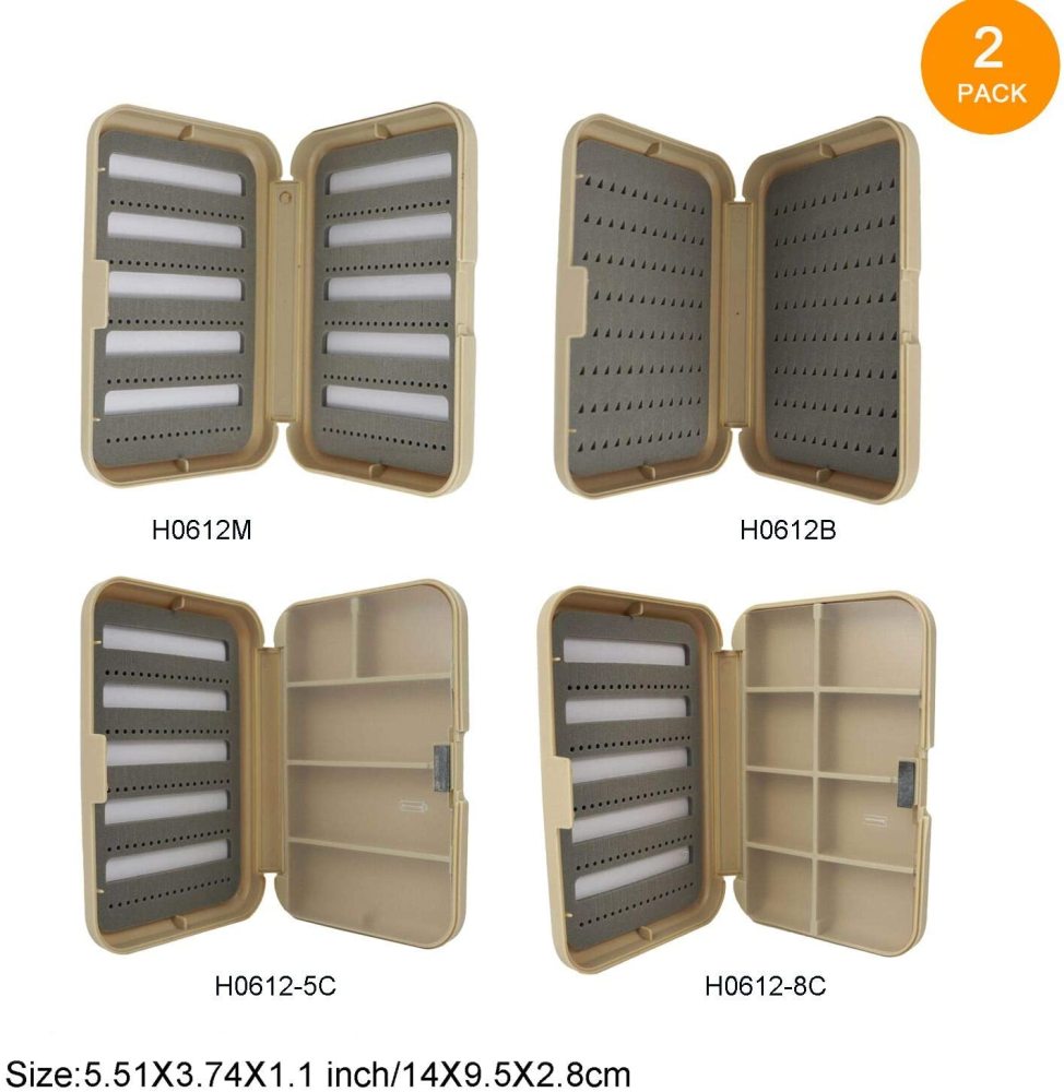 2pcs Aventik Fly Fishing Boxes Fishing Tackle Storage Case Trays Hook Box with Foams or with Compartments 5.51X3.74X1.1inch/14X9.5X2.8cm