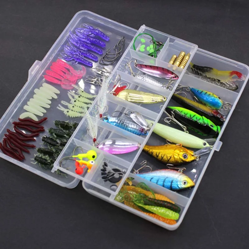 Eupheng Fishing Lures Kit Set for Bass Trout Salmon Including Spoon Lures Soft Plastic Worms CrankBait Jigs Topwater Lures (80pcs Lure Kits)