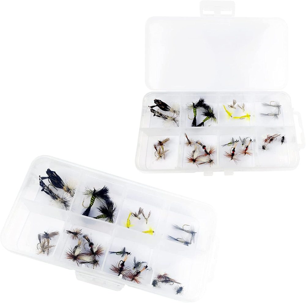 Fly Fishing Flies Dry Flies Assortment Combo Kit Handmade Fly Fishing Lures Nymphs Head Bead Flies for Trout Bass with Package Box