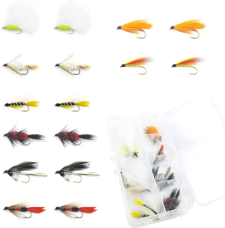 Fly Fishing Flies Wet Flies Assortment Combo Kit Handmade Fly Fishing Lures Streamer Saltwater Flies for Trout with Package Box