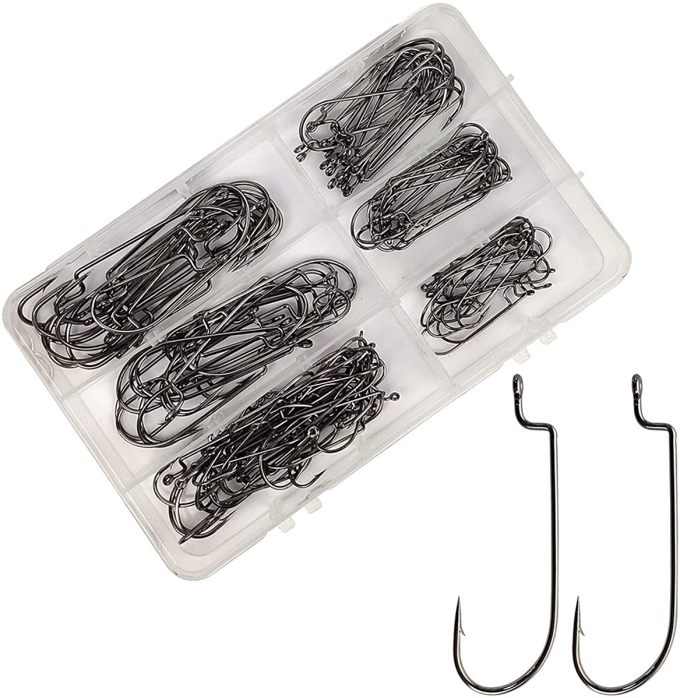 Eupheng EP-PSJW121 Worm Hook Assortment Ultimate Point Wide Gap Chemical Sharpening Black Nickle Plated Fishing Hook 100PCS Or 120PCS Great Value Pack