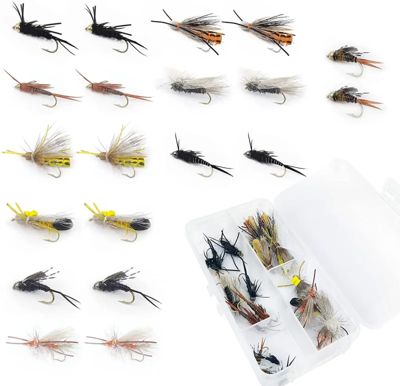 Fly Fishing Flies Wet Flies Assortment Combo Kit Handmade Fly Fishing Lures Streamer Saltwater Flies for Trout with Package Box
