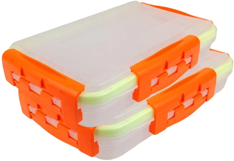 Eupheng 2pc Fishing Tackle Storage Trags Organizer Boxes Transparent Adjustable Dividers Hold Terminal Fishing Tackle and Lures Boxes 10.6''X6.6''X2''