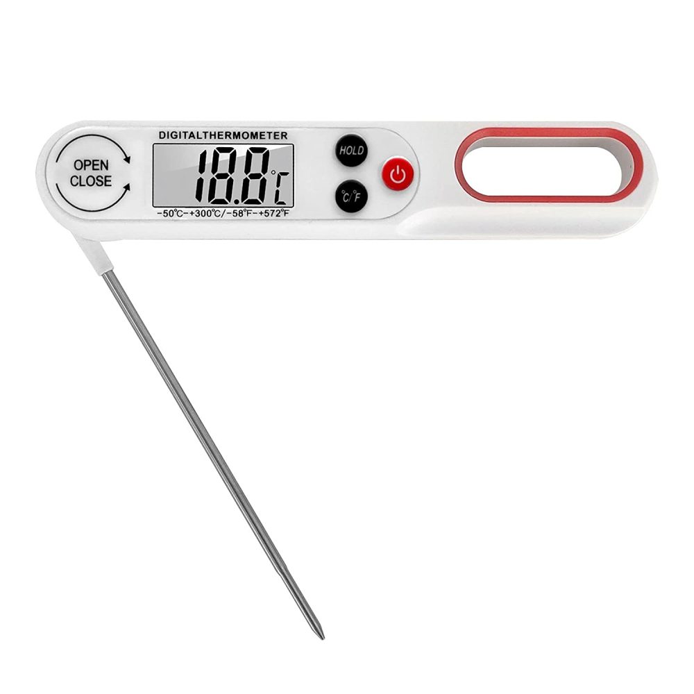 Waterproof Digital Instant-Reading Meat Thermometer Quick and Accurate Barbecue Food Thermometer with Flexible Foldable Probe, for Barbecue, Frying and Kitchen Cooking