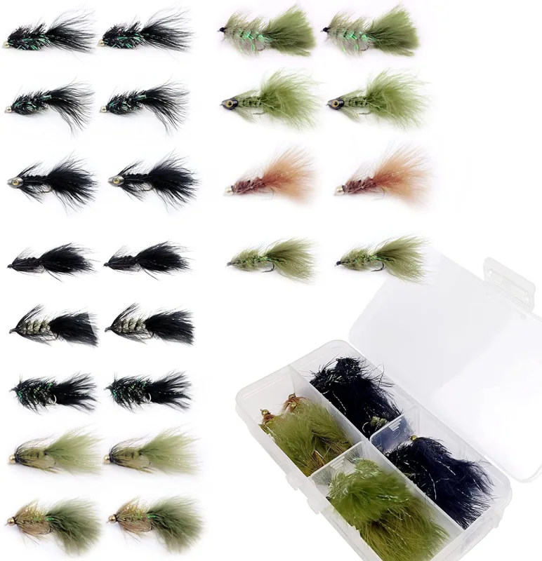 Fly Fishing Flies Wet Flies Assortment Combo Kit Handmade Fly Fishing Lures Streamer Saltwater Flies for Trout with Package Box
