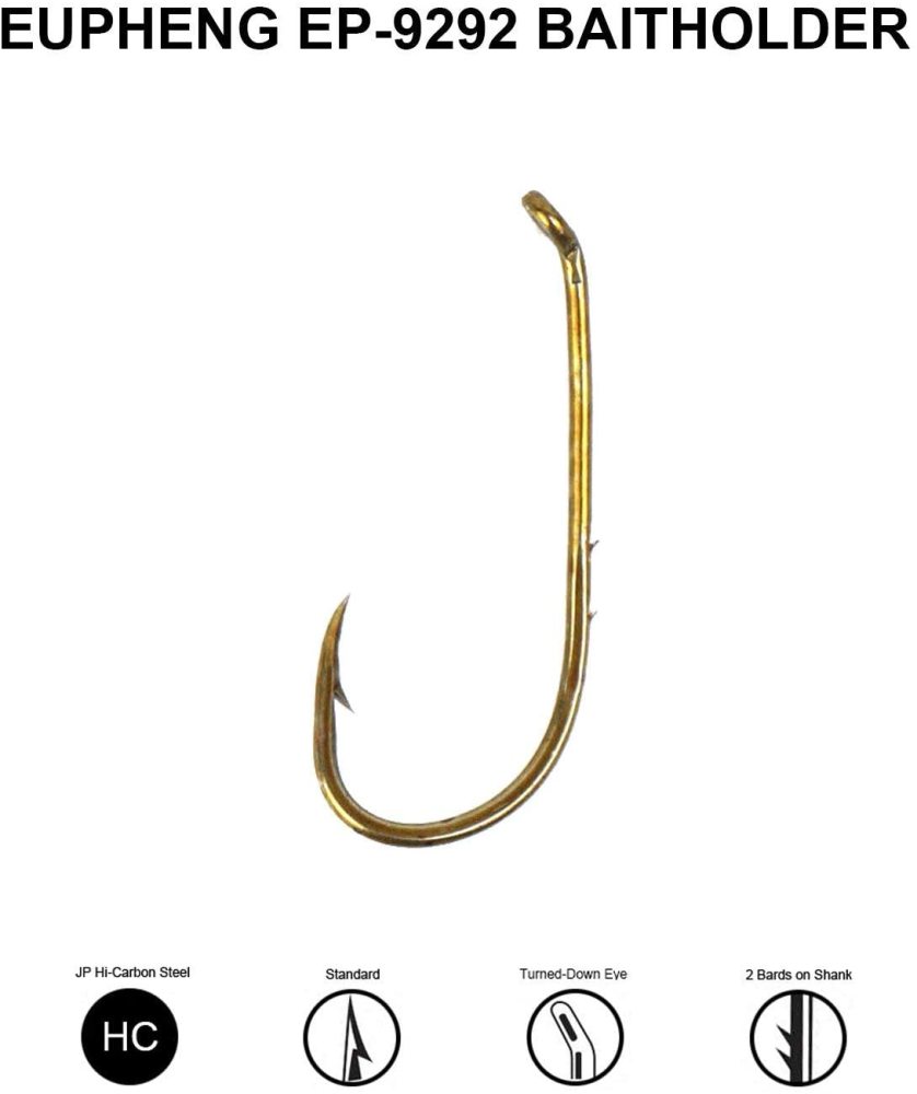 Eupheng C EP-9292 100PCS Assortment #12-#1/0 Prime Baitholder Barbed Shank Fishing Hooks High Carbon Great Value Collection