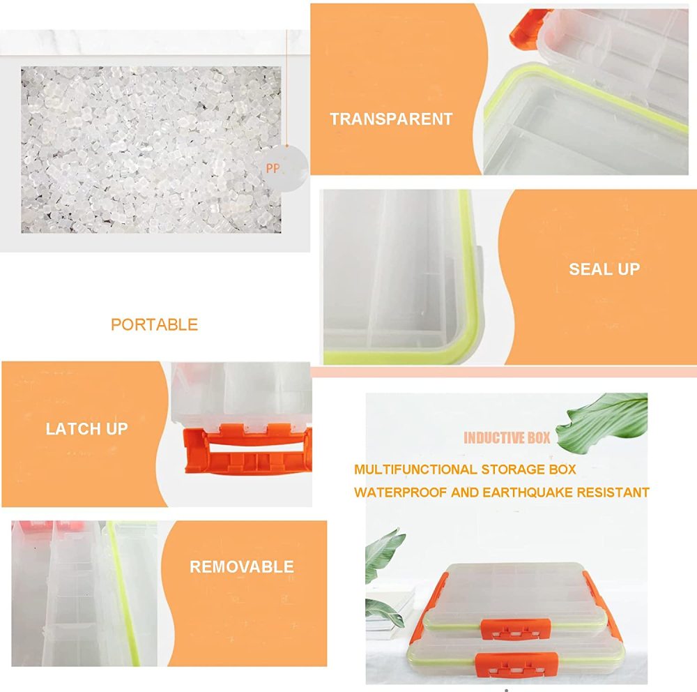 Eupheng 2pc Fishing Tackle Storage Trags Organizer Boxes Transparent Adjustable Dividers Hold Terminal Fishing Tackle and Lures Boxes 10.6''X6.6''X2''