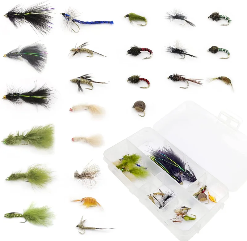 Fly Fishing Flies Wet Flies Assortment Combo Kit Handmade Fly Fishing Lures Streamer Saltwater Flies for Trout with Package Box
