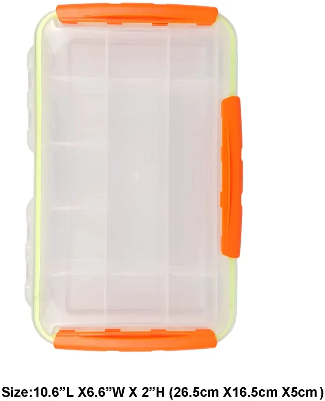 Eupheng 2pc Fishing Tackle Storage Trags Organizer Boxes Transparent Adjustable Dividers Hold Terminal Fishing Tackle and Lures Boxes 10.6''X6.6''X2''