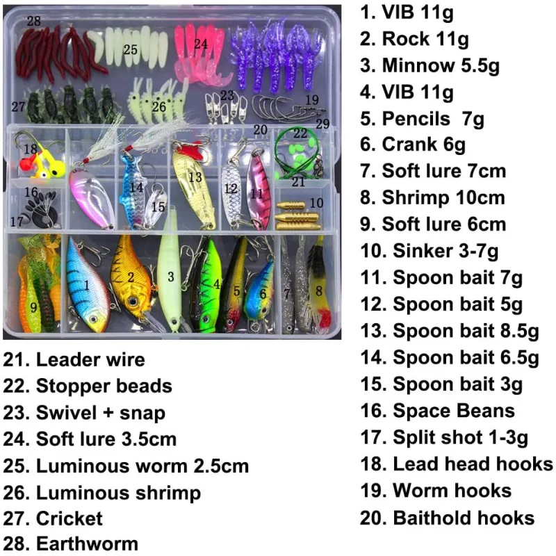 Eupheng Fishing Lures Kit Set for Bass Trout Salmon Including Spoon Lures Soft Plastic Worms CrankBait Jigs Topwater Lures (80pcs Lure Kits)
