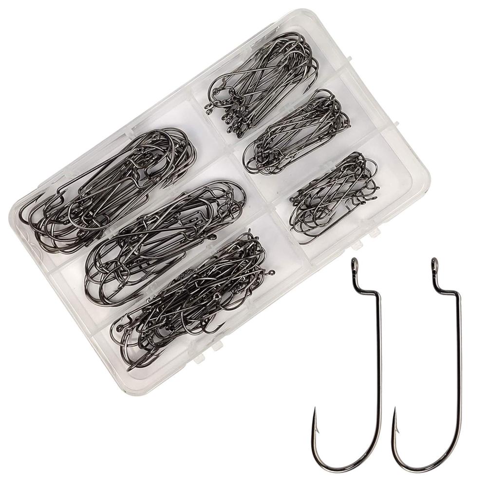 Eupheng EP-PSJW121 Worm Hook Assortment Ultimate Point Wide Gap Chemical Sharpening Black Nickle Plated Fishing Hook 100PCS Or 120PCS Great Value Pack