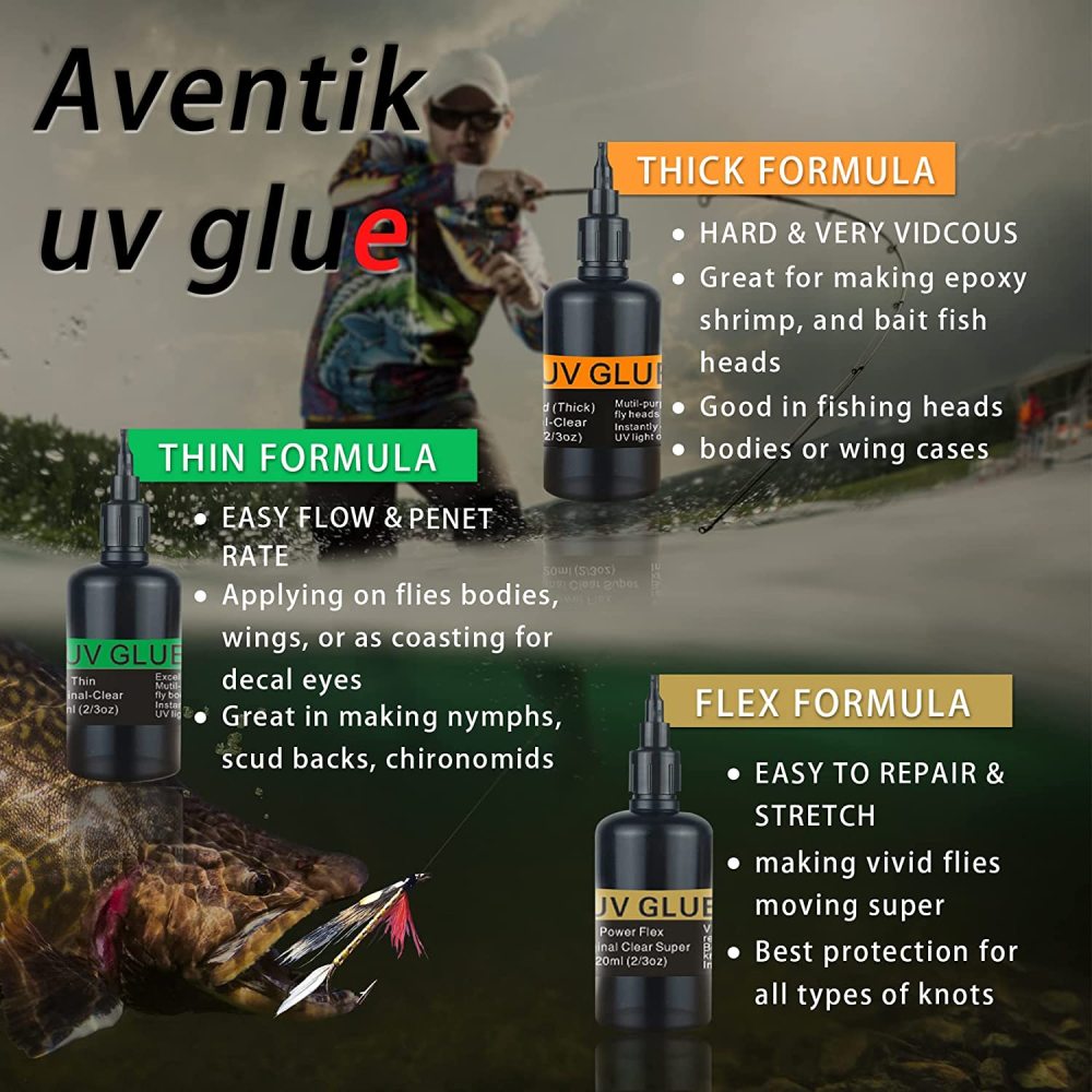 Eupheng UV Clear Glue Three Formula Thick,Thin and Super Flew with UV Power Light Fly Tying for Building Flies Flies Fly Tying Materials