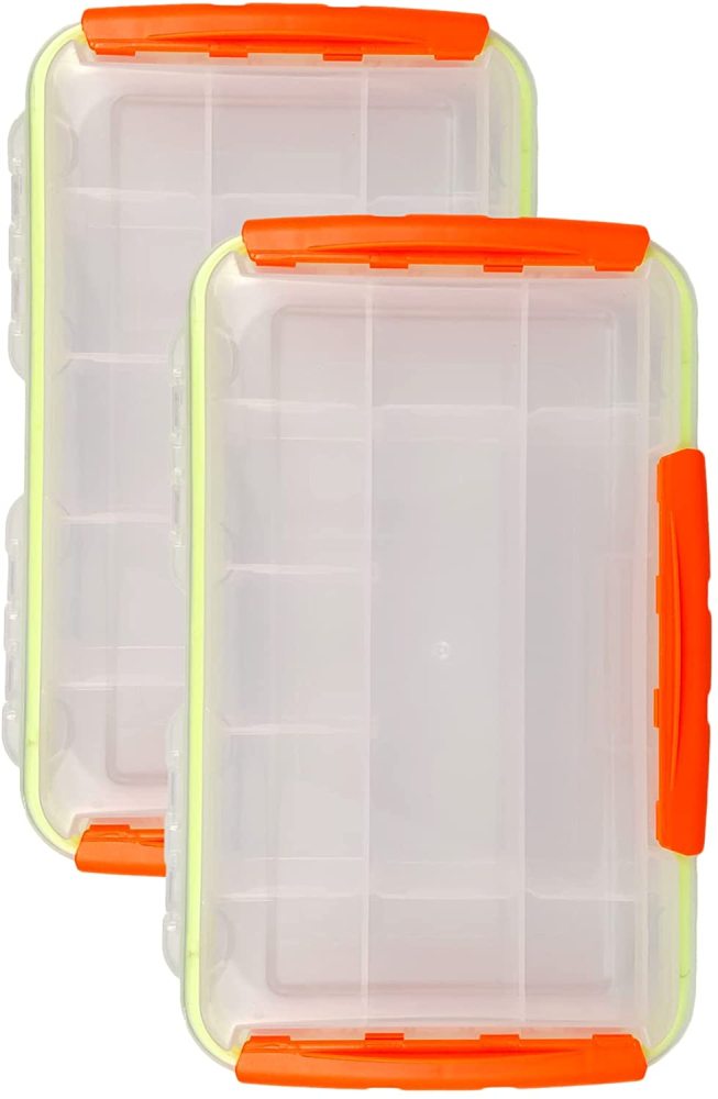 Eupheng 2pc Fishing Tackle Storage Trags Organizer Boxes Transparent Adjustable Dividers Hold Terminal Fishing Tackle and Lures Boxes 10.6''X6.6''X2''