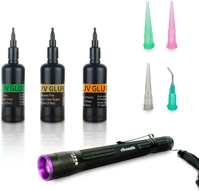 Eupheng UV Clear Glue Three Formula Thick,Thin and Super Flew with UV Power Light Fly Tying for Building Flies Flies Fly Tying Materials