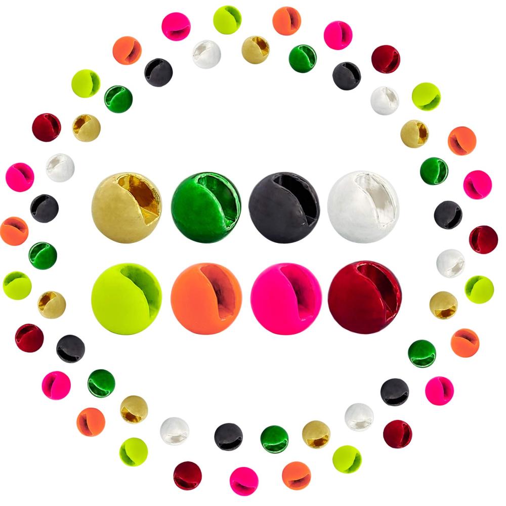 Aventik Think Fast Think Deep Tungsten Round Ball Beads, Slotted Beads Choice Fly Tying Materials, Nymph Streamer 80 Pack with A Tackle Box