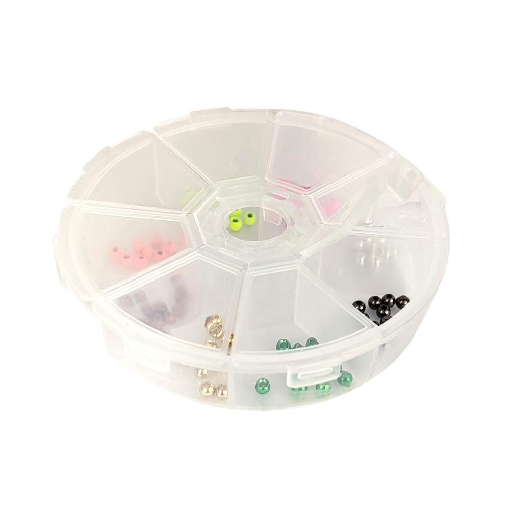 Aventik Think Fast Think Deep Tungsten Round Ball Beads, Slotted Beads Choice Fly Tying Materials, Nymph Streamer 80 Pack with A Tackle Box