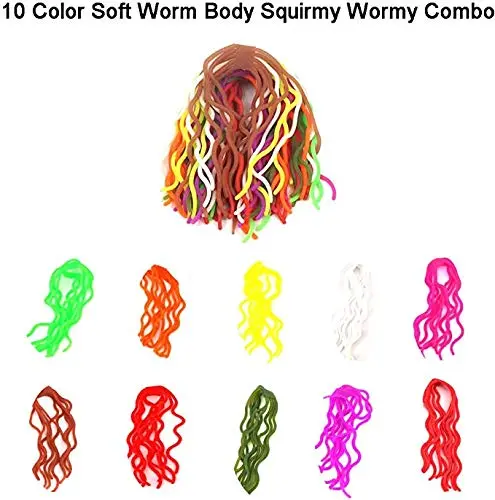Riverruns Squirmy Wormy 10 Best Selected Color Assortment Fly Tying Materials for San Juan Fly Flies Soft Lure Ultra Stretchy Fishing Worm Body Trout Floating Glowing