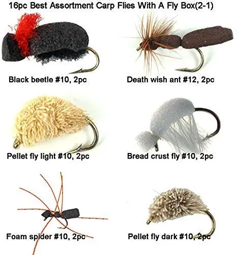 Riverrruns Best Assortment Combo Flies with A Fly Box,Bead Head Flies,Carp Flies,Dry Flies,Nymphs,Streamers,Salt Water Flies,Bread Like,Foam Flies.