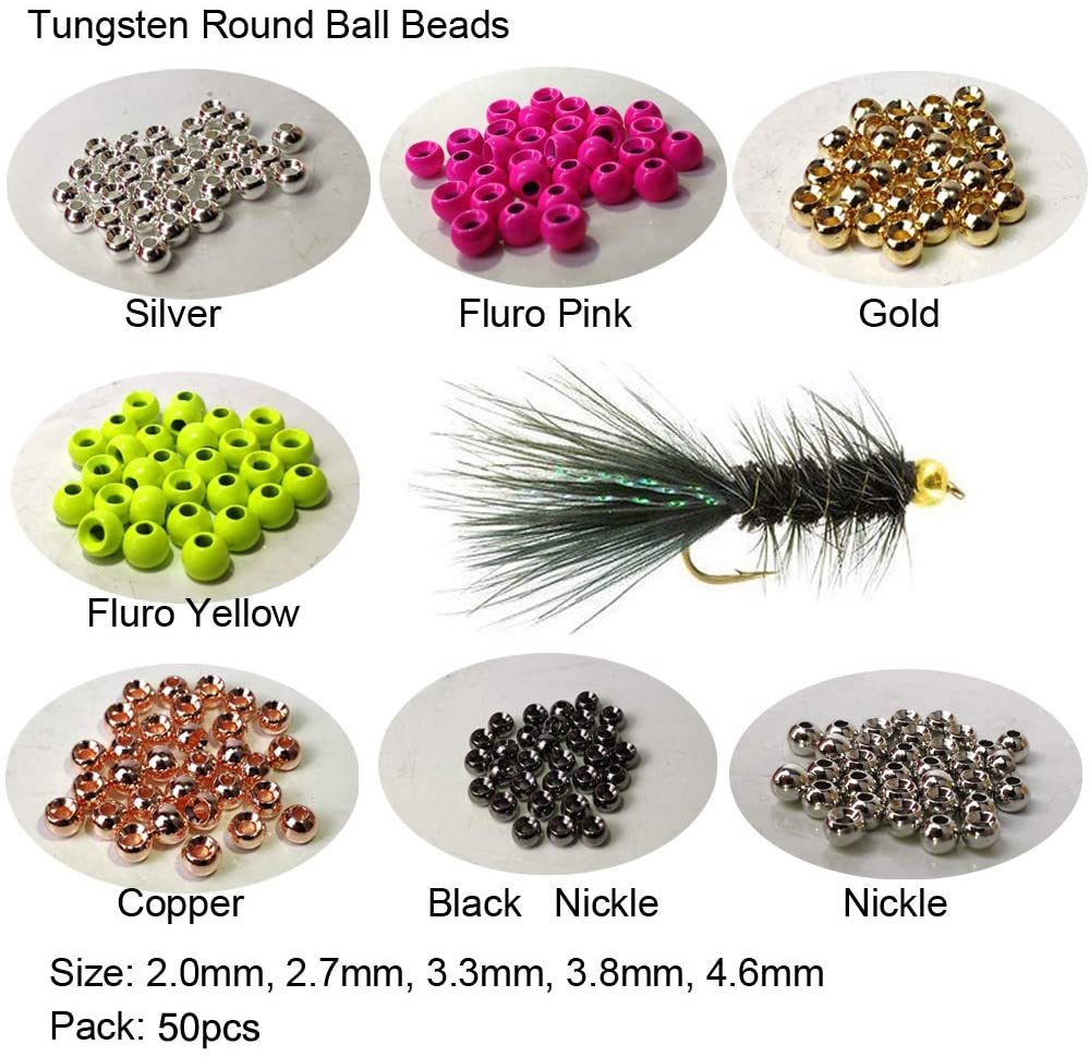Think Fast Think Deep Aventik 50pc Tungsten Beads Round Ball Beads Fly Tying Materials 7 Colors / 5 Sizes Fly Fishing, Nymph Streamer