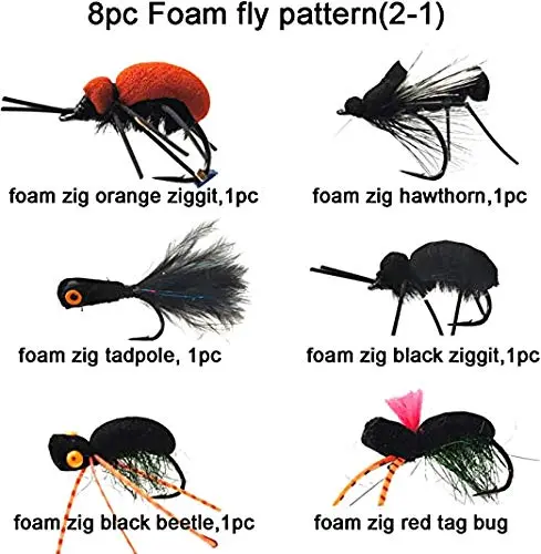 Riverrruns Best Assortment Combo Flies with A Fly Box,Bead Head Flies,Carp Flies,Dry Flies,Nymphs,Streamers,Salt Water Flies,Bread Like,Foam Flies.