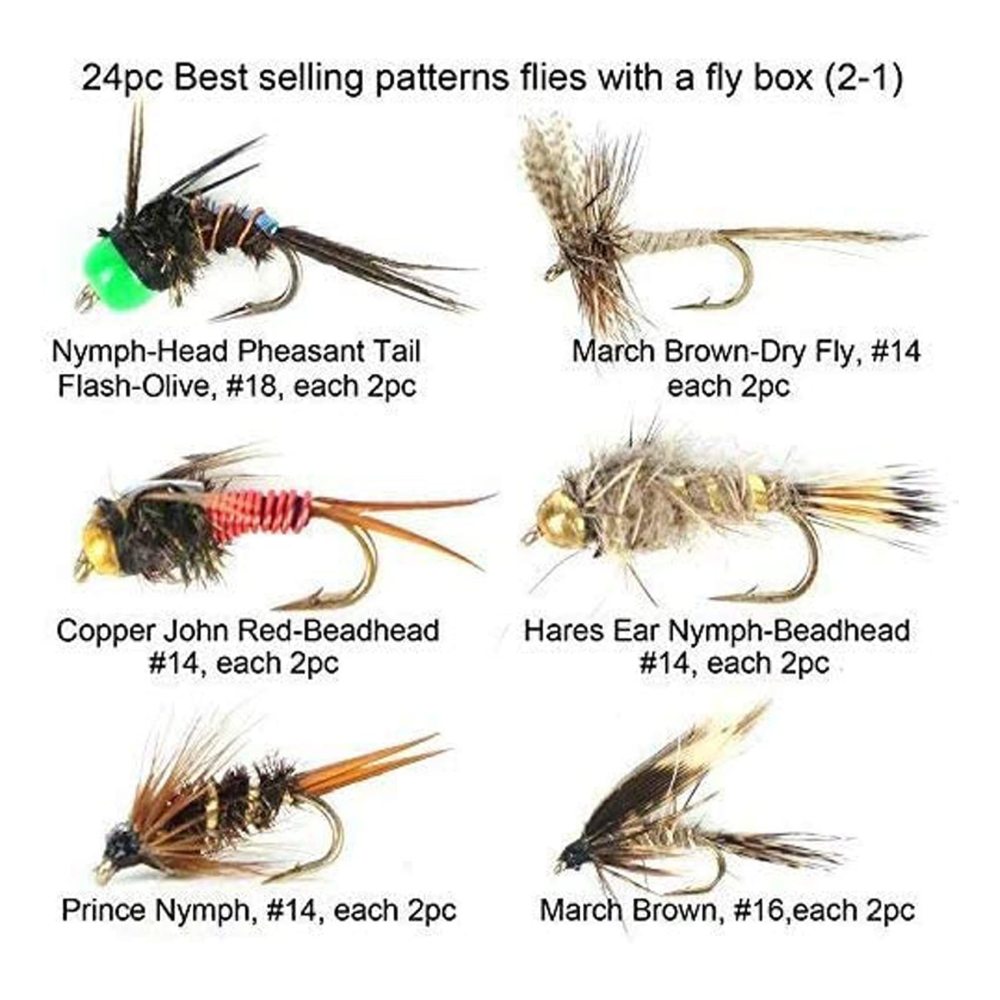 Riverruns Best Assortment Flies Combo with A Fly Box Adult Damsel Fly Fishing Wet Trout Fishing Flies