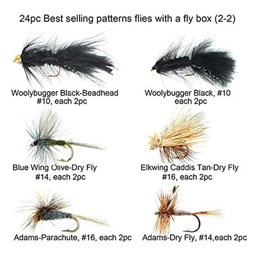 Riverruns Best Assortment Flies Combo with A Fly Box Adult Damsel Fly Fishing Wet Trout Fishing Flies