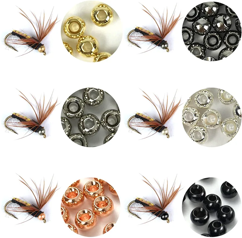 Aventik 100pc Brass Beads Tapered Hole Fly Tying Materials Lure Jig 10 Colors / 5 Sizes Fly Fishing
